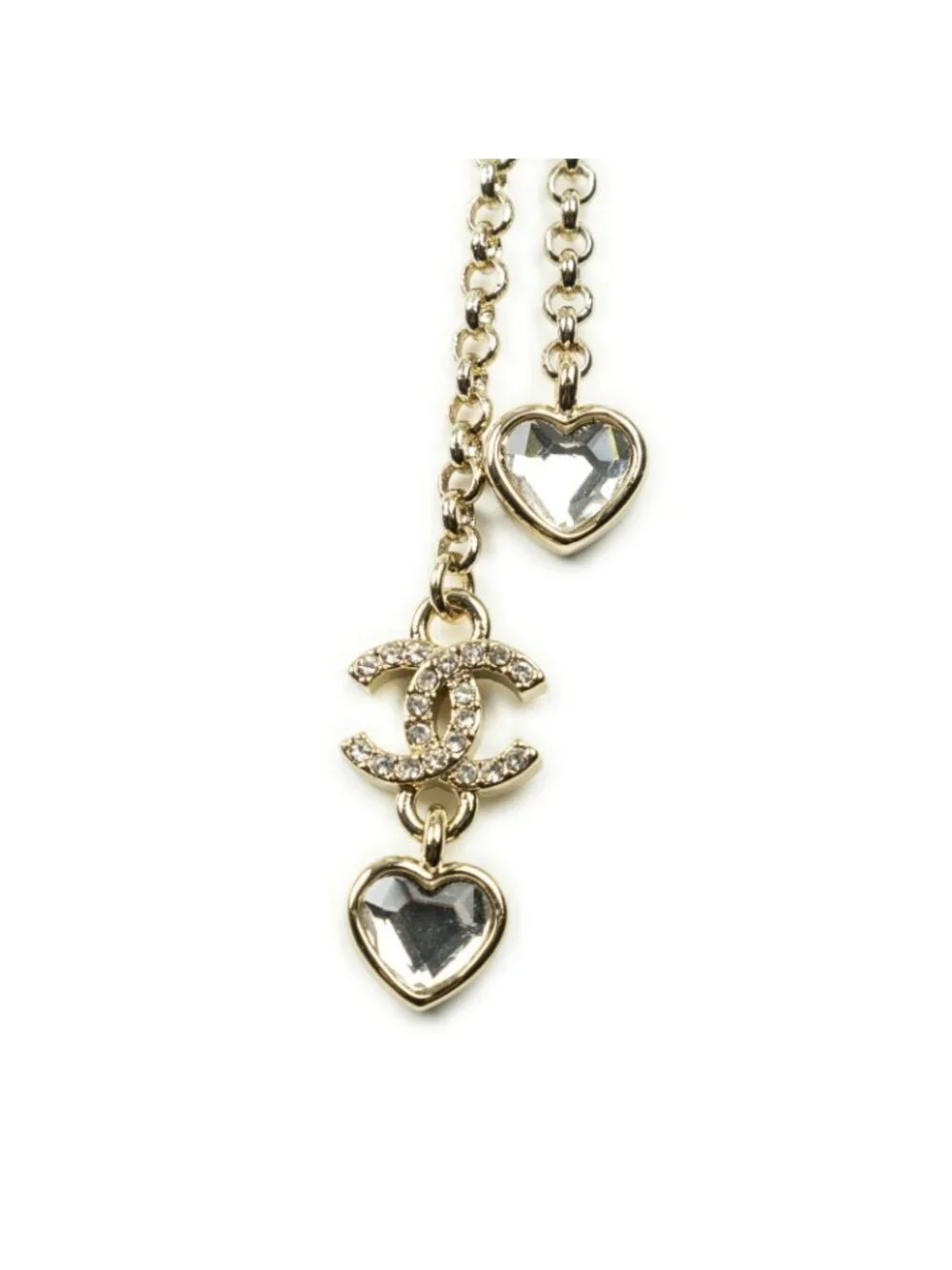 Chanel CC Heart Rhinestone Pendant Gold Plated